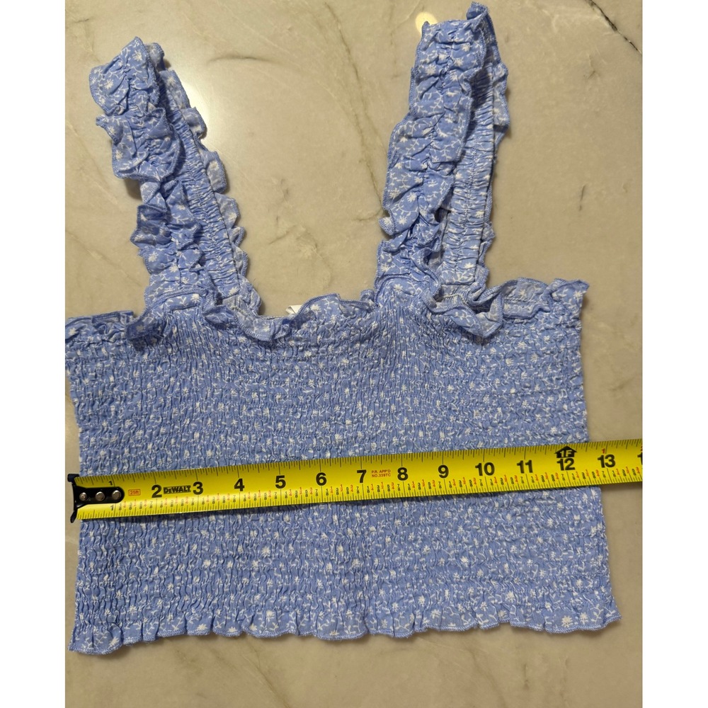 Anthropologie Mable Blue Floral Smocked Crop Top Jogger Pajama Set Womens Size S - Picture 11 of 14